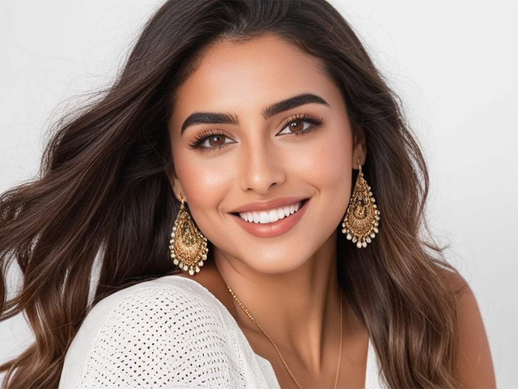 beautiful brunette woman with pretty smile looking at camera_LG